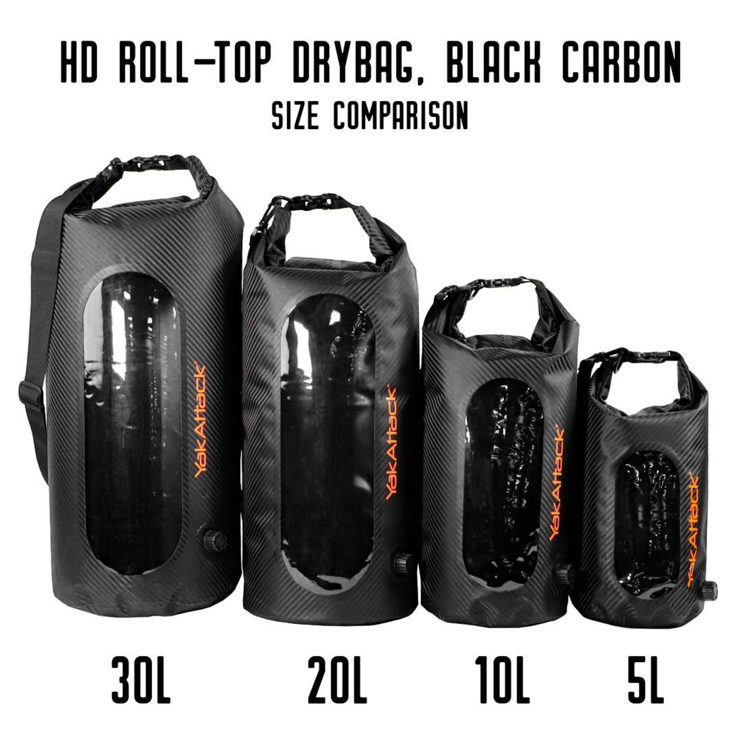 YakAttack Roll-Top Drybags with Air Valve, Black Carbon