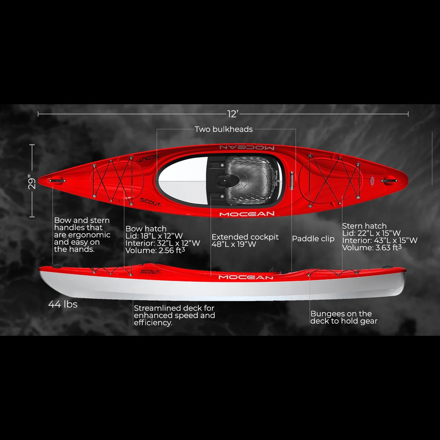 Mocean Kayak - 12' Scout XC Large Cockpit Touring Kayak