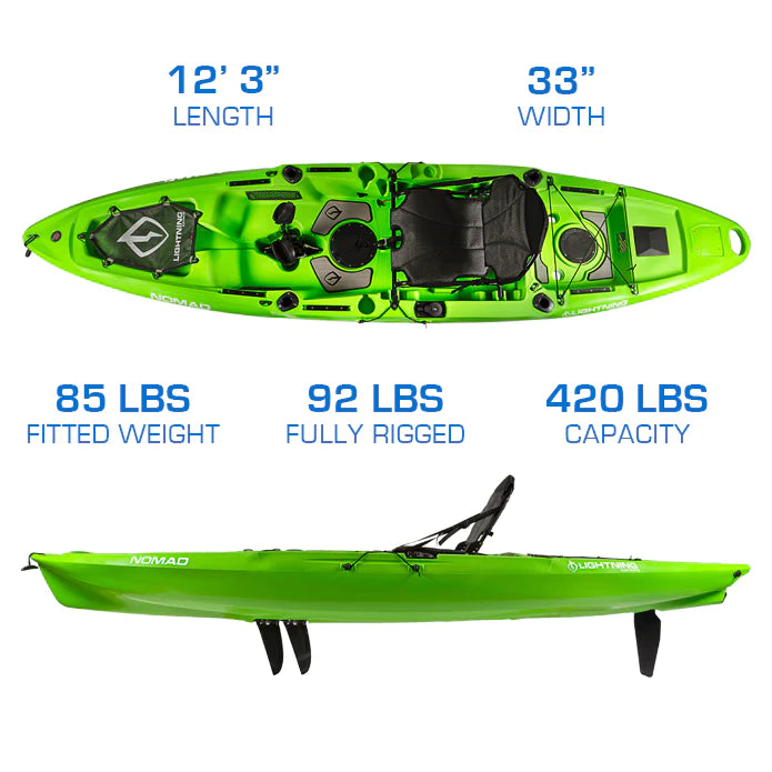 12" Lightning Nomad Pedal Drive Fishing Kayak