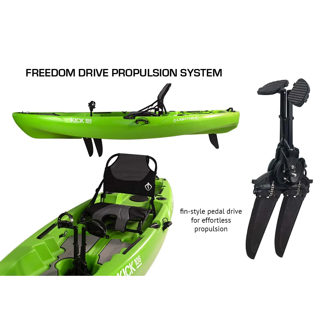 10"6" Lightning Kick 106 Pedal Drive Fishing Kayak