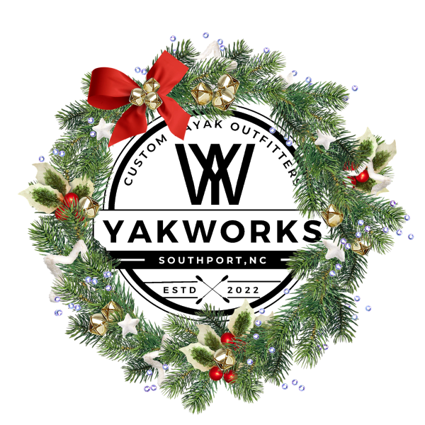 Yakworks logo with a Christmas wreath on a white background